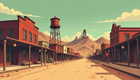 Illustration of an empty main street in a western ghost town